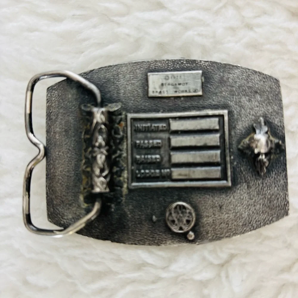 Masonic Silver Bergamot Brass Work Belt Buckle size 3”x2.5”